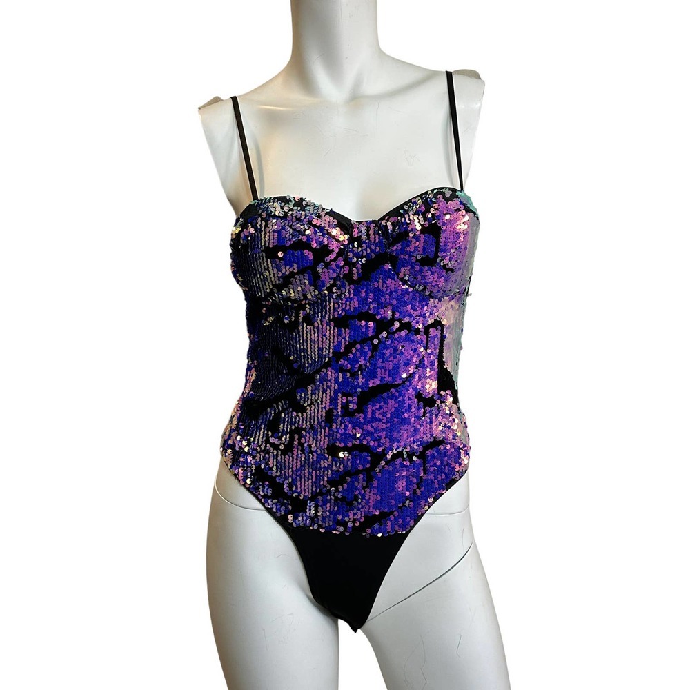 Emprada Purple and Black Sequin Bodysuit sz S NWT Eras Tour